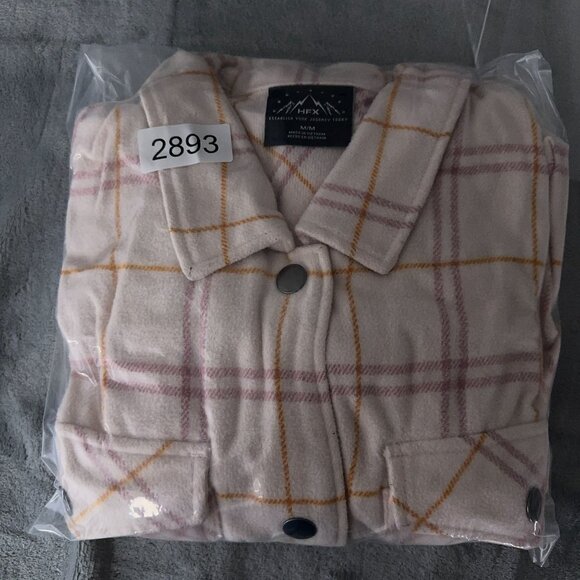 HFX Plaid Shirt Jacket Womens Size M Fit Snap Button Collared 1534711 Off White - Picture 15 of 15